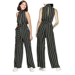 Xhilaration Striped Sleeveless High Neck Belted Jumpsuit M